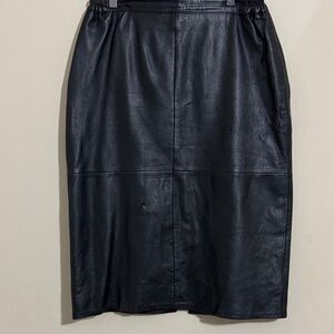 Genuine Leather Midi Pencil Skirt Black Size 16 Classic Minimalist Streetwear